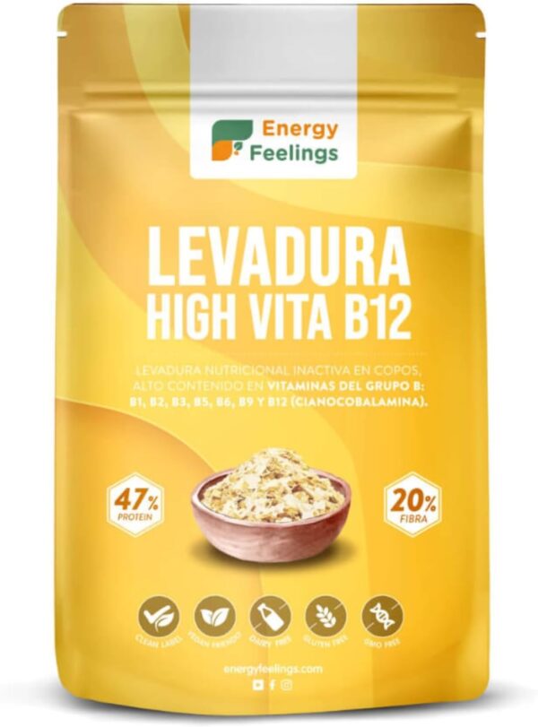 Energy Feelings Levadura Nutricional Vitamina B12 250g, Levadura Nutritiva en Copos Rica en Vitamina B y Proteínas 51%, Nutritional Yeast Sin Gluten, Sin...