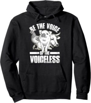 Sudadera vegana negra con capucha y mensaje antiespecista Be The Voice of the Voicelless