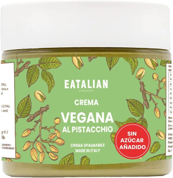 EATALIAN BY AMZ BETTER Crema de Pistacho Vegana Sin Azúcar, Crema para Untar Vegana Sin Azúcar, Ideal para Pan, Perfecta con Helado y para Dubai Chocolate,...