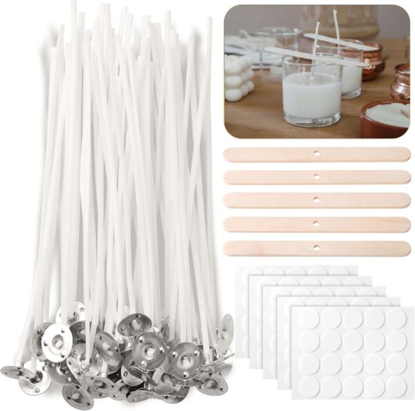 Juego de mechas de algodón orgánico y vegano para velas con soportes pre encerado con cera de soja