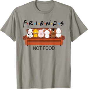 Camiseta con mensaje divertido vegano "Friends not Food" ideal para regalar