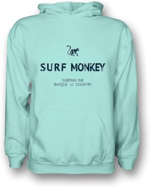 Sudadera de algodón ecológico y poliéster reciclado verde agua con capucha Surf Monkey